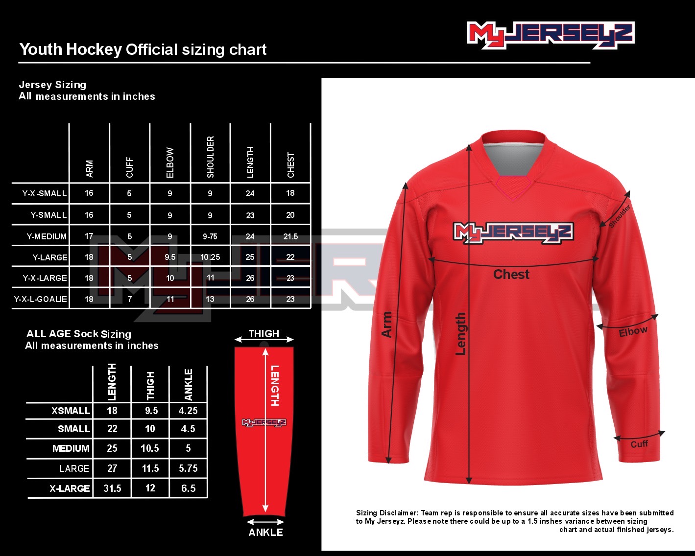 Youth Hockey Jersey Size Chart