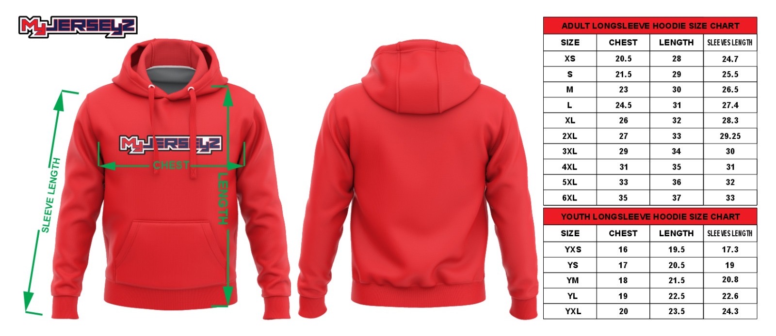 Hoodie Size Chart