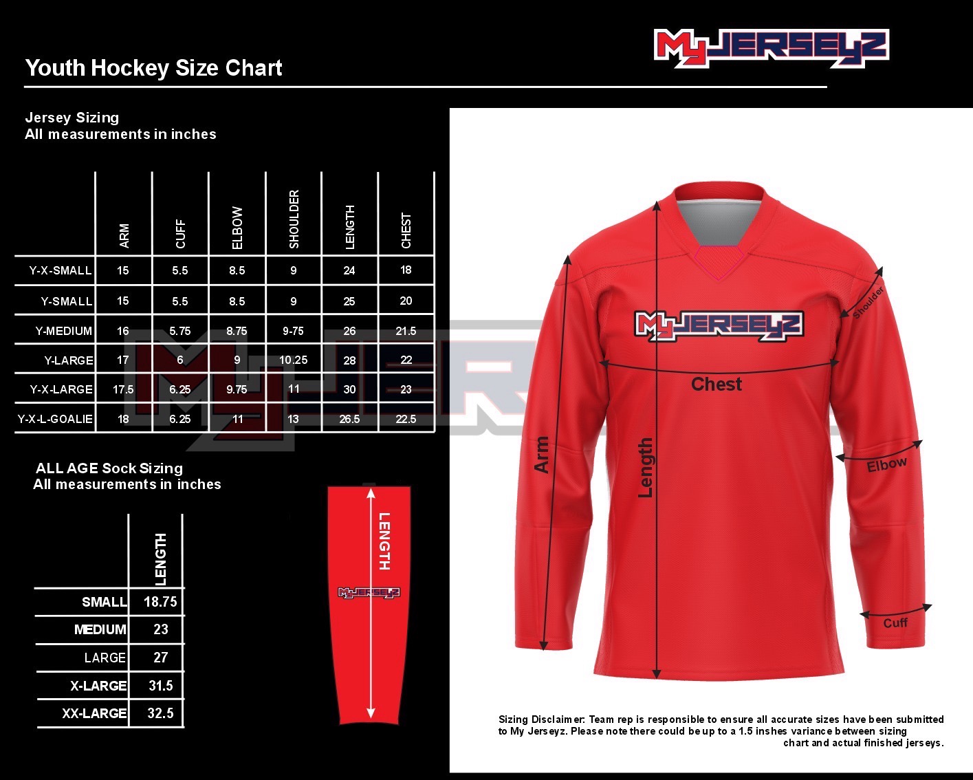 Youth Hockey Jersey Size Chart