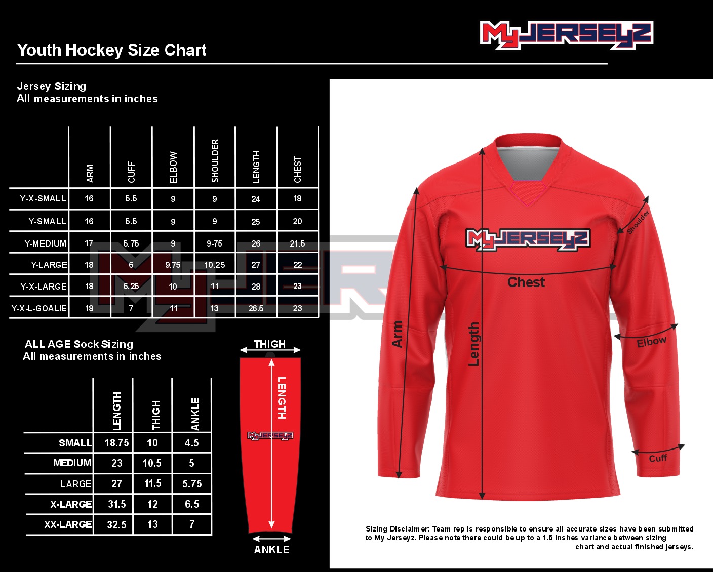 Youth Hockey Jersey Size Chart